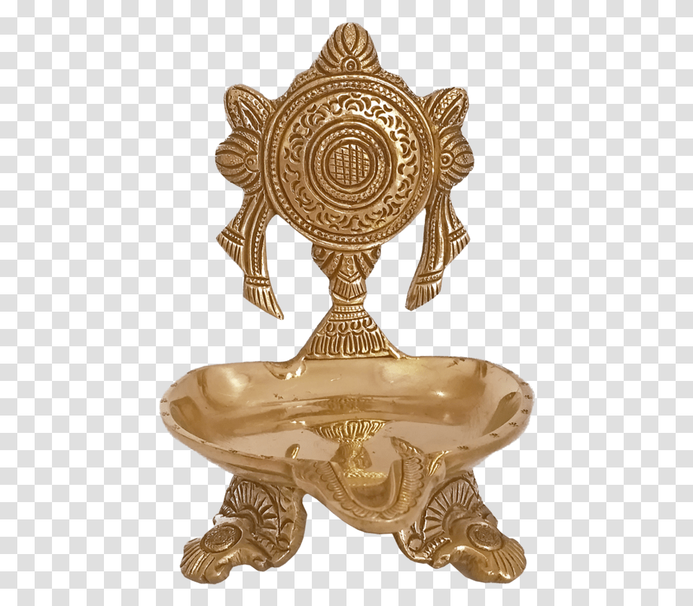 Well Desinged Sangu Chakara Brass Oil Lamp For Pooja Antique, Logo, Trademark, Wedding Cake Transparent Png