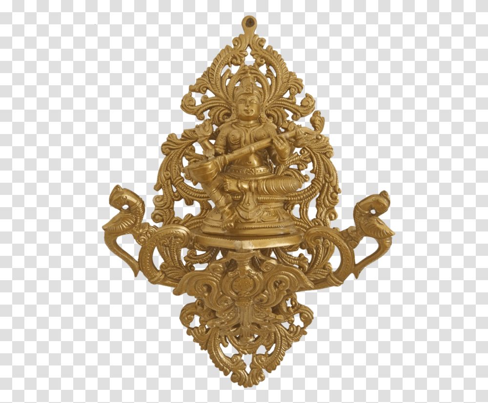 Well Desinged Wall Hanging Bronze Goddess Saraswathi Chandelier, Cross, Gold, Brass Section Transparent Png