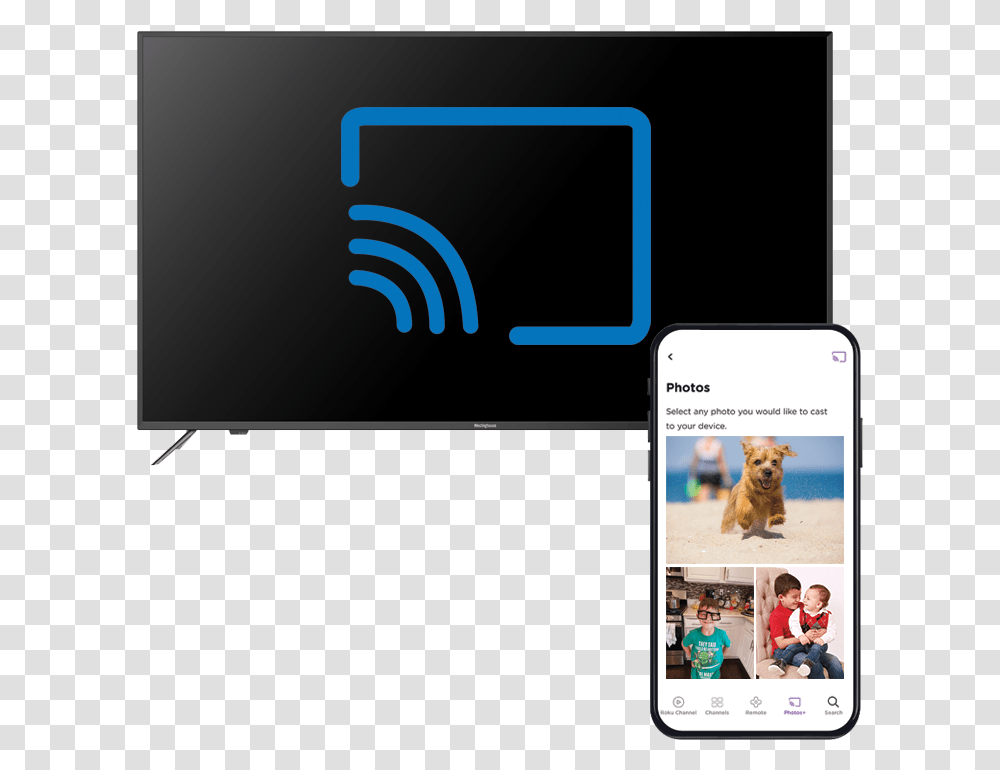 Westinghouse Roku Tv Casting Gadget, Person, Electronics, Dog Transparent Png