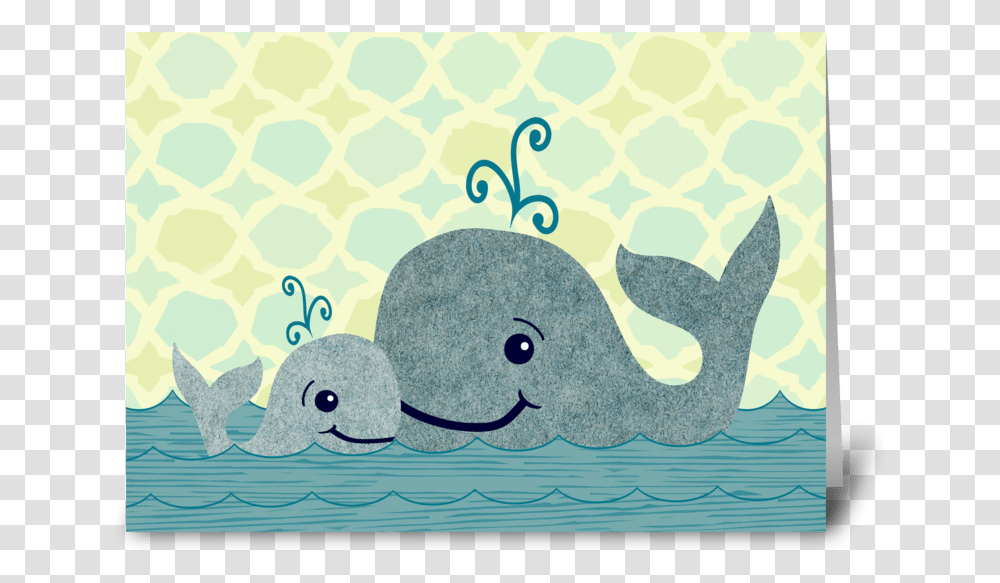Whale Dad And Baby In The Sea Greeting Card Cartoon, Animal, Bird, Outdoors, Anseriformes Transparent Png