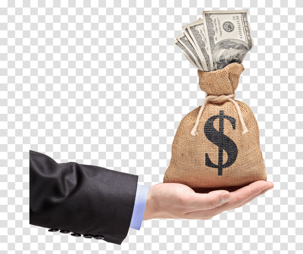 What Are The Top Hand Holding Money, Person, Human, Bag, Sack Transparent Png