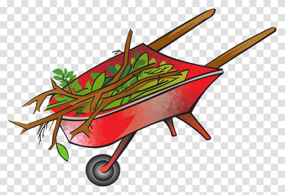 Wheelbarrow Red Gardening Branches Cuttings Work, Airplane, Aircraft, Vehicle, Transportation Transparent Png