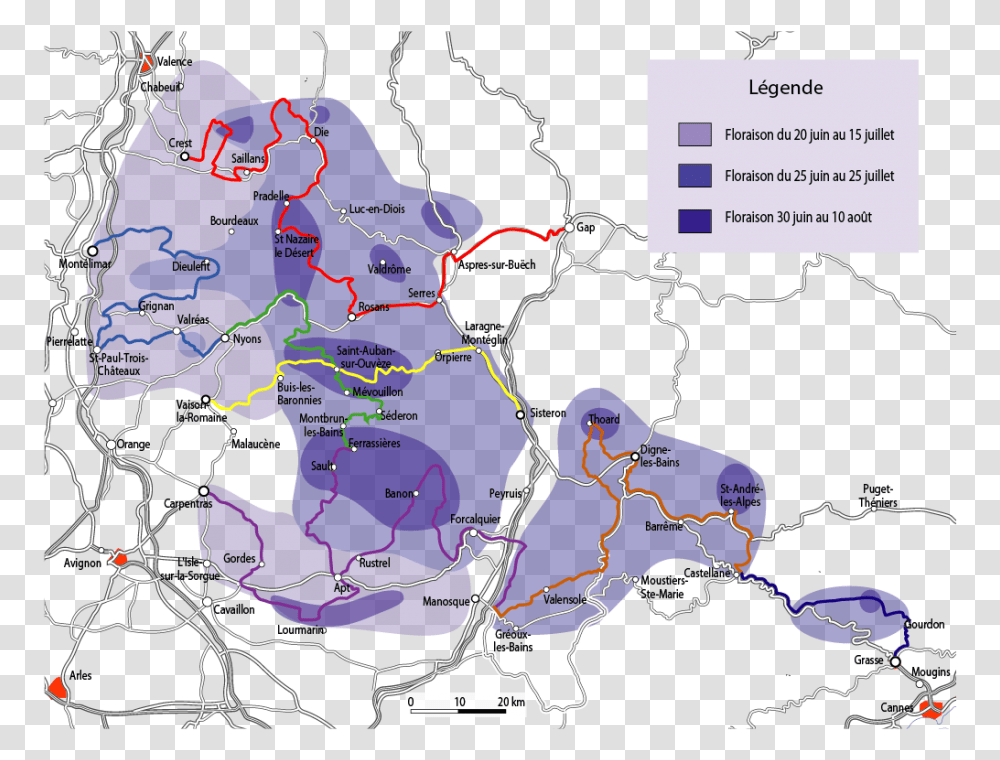 When And Where Does Lavender Bloom In Provence Lavender Route Provence Map, Diagram, Plot, Atlas, Nature Transparent Png