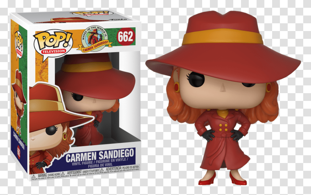 Where In The World Is Carmen Sandiego Carmen Sandiego Funko Pop, Hat, Person, Label Transparent Png