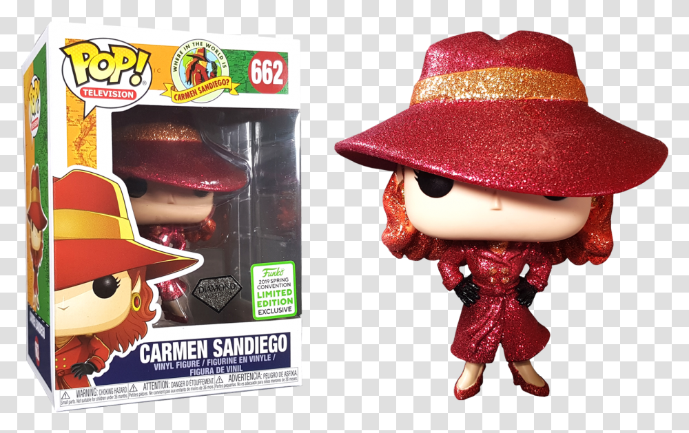 Where In The World Is Carmen Sandiego Pop Vinyl Carmen Sandiego, Hat, Sun Hat, Person Transparent Png