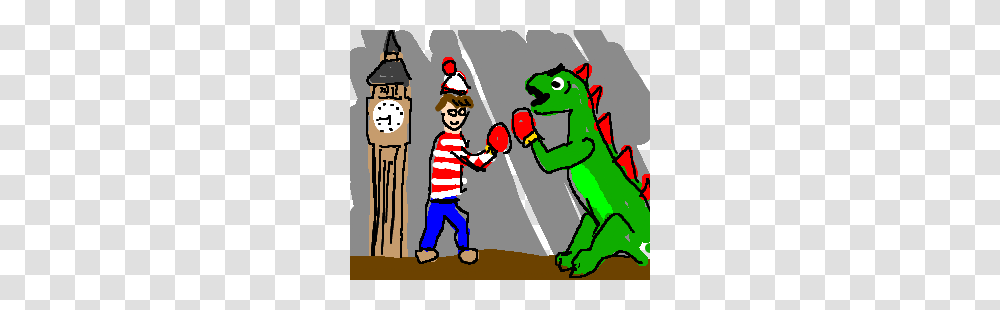 Where Is Waldo Fighting Godzilla In London, Person, Human, Clock Tower, Architecture Transparent Png