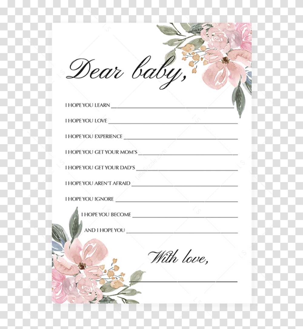 Whimsical Baby Wishes Card For Girl By Littlesizzle Advice For The Parents, Page, Floral Design, Pattern Transparent Png