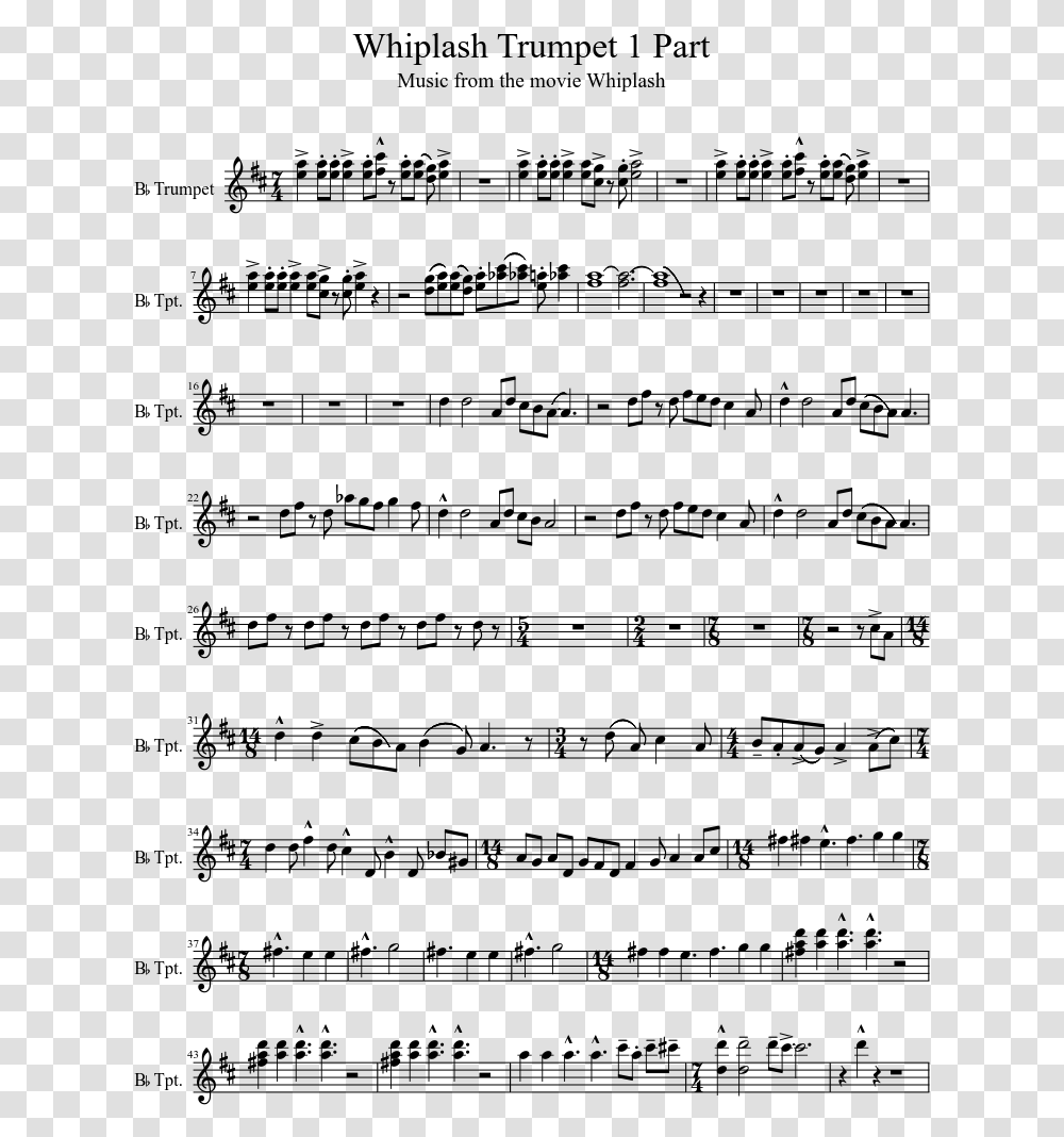 Whiplash Trumpet 1 Part Sheet Music 1 Of 2 Pages Dark Adventure Flute Sheet Music, Gray, World Of Warcraft Transparent Png