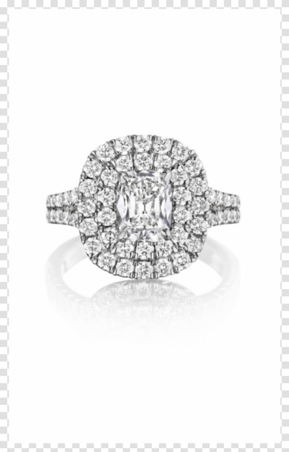White 18 Karat Cushion Diamond Double Halo Split Shank Engagement Ring, Accessories, Accessory, Gemstone, Jewelry Transparent Png