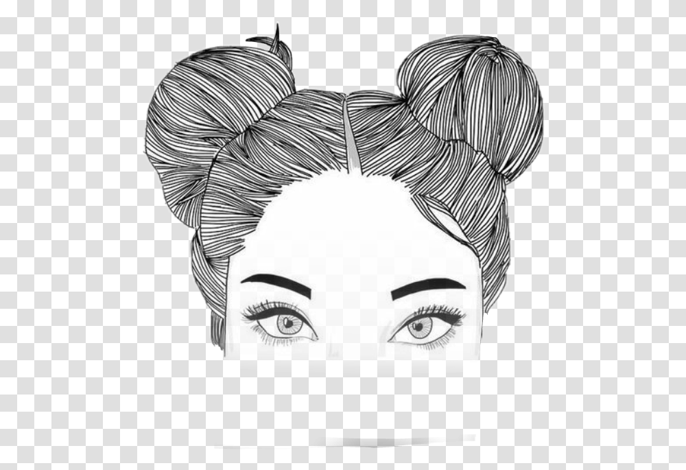 White Aesthetic Space Buns Chicas Dibujos A Lapiz, Person, Human, Face, Drawing Transparent Png