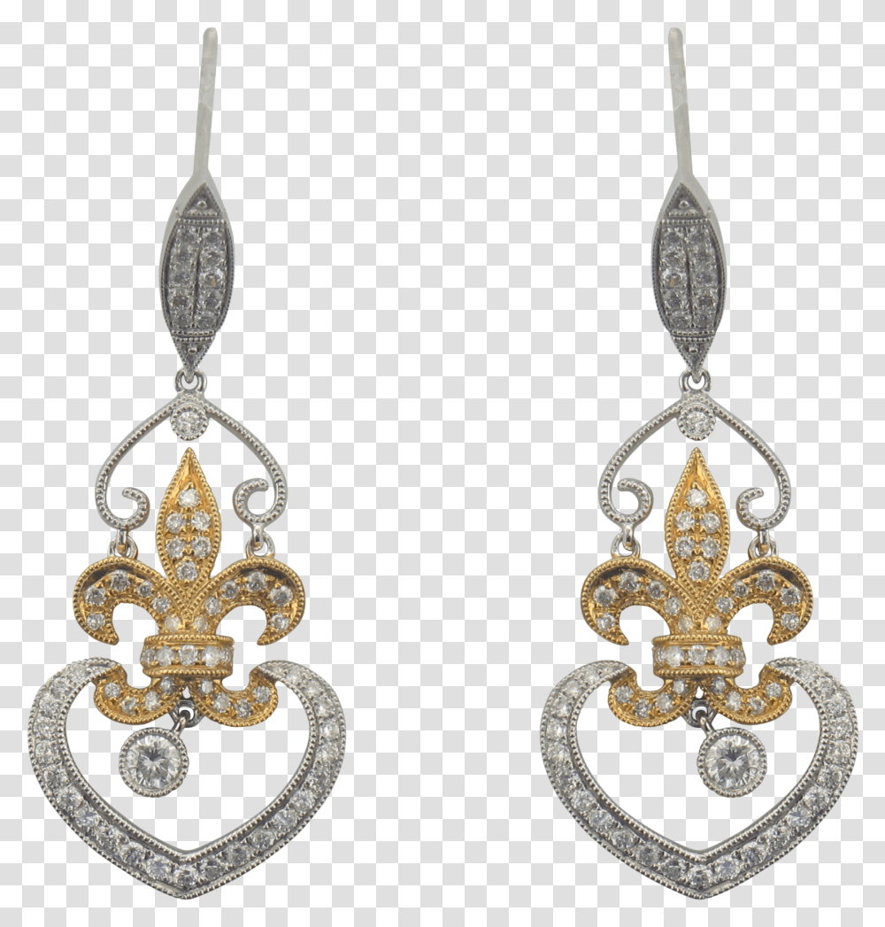 White Amp Yellow Gold Diamond Fleur De Lis Earrings, Accessories, Accessory, Jewelry Transparent Png