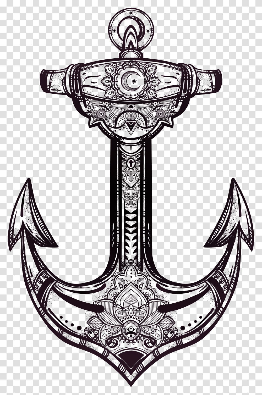 White Anchor Drawing Barnacles On Anchor, Cross, Hook, Emblem Transparent Png