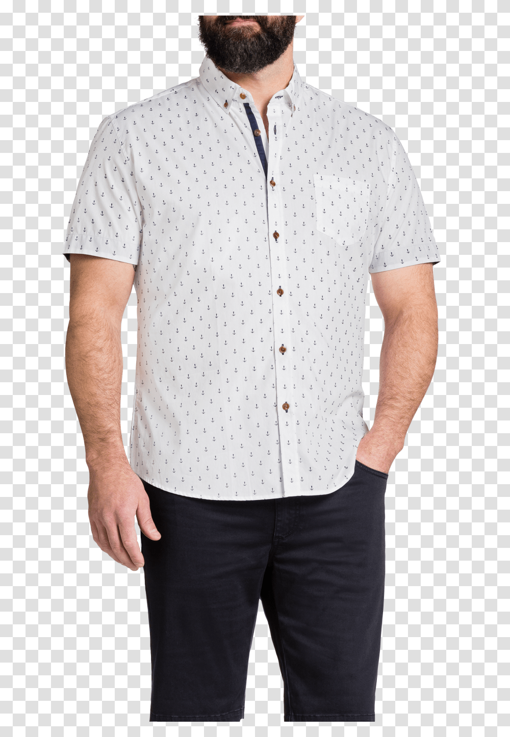 White Anchor Print Shirt Formal Wear Transparent Png