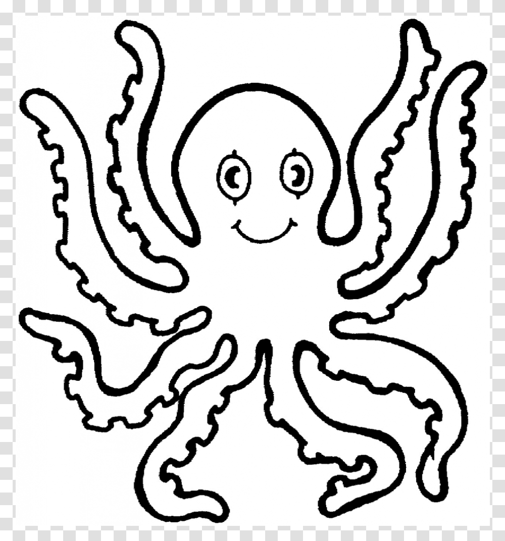 White And Black Clip Art Of Octopus, Sea Life, Animal, Invertebrate, Stencil Transparent Png