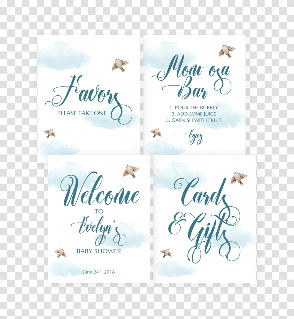 White And Blue Clouds Baby Shower Decorations Printable, Flyer, Poster, Paper Transparent Png