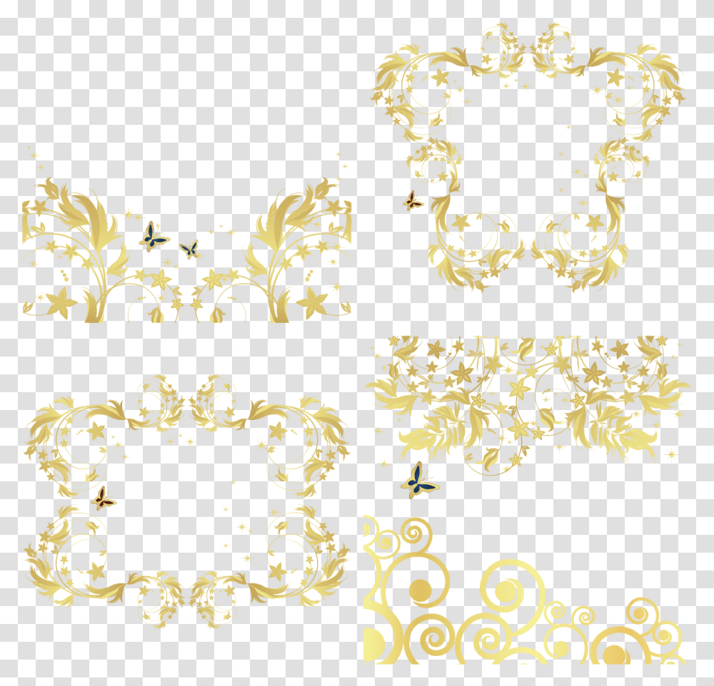 White And Gold Pattern Motif, Floral Design, Rug Transparent Png