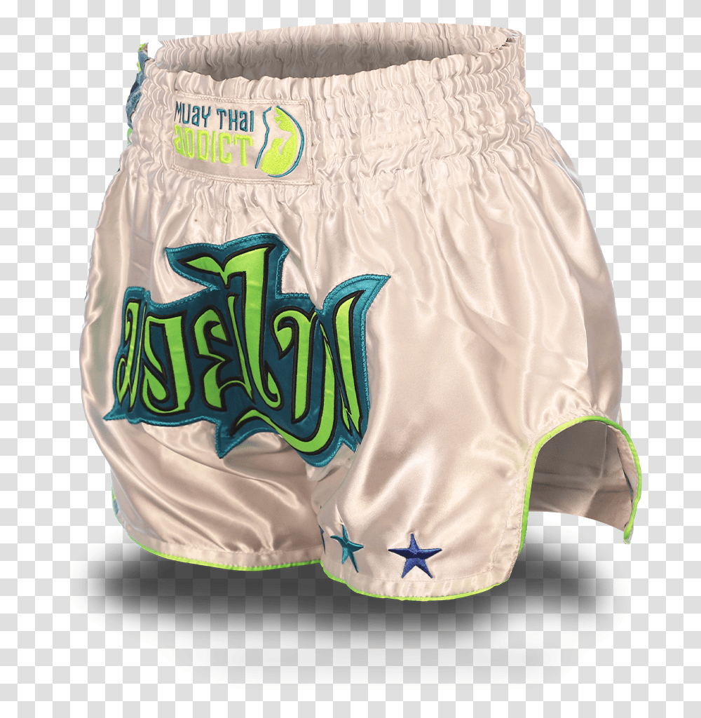 White And Neon Green Single Panel Stars Muay Thai Shorts Underpants, Diaper, Apparel, Skirt Transparent Png