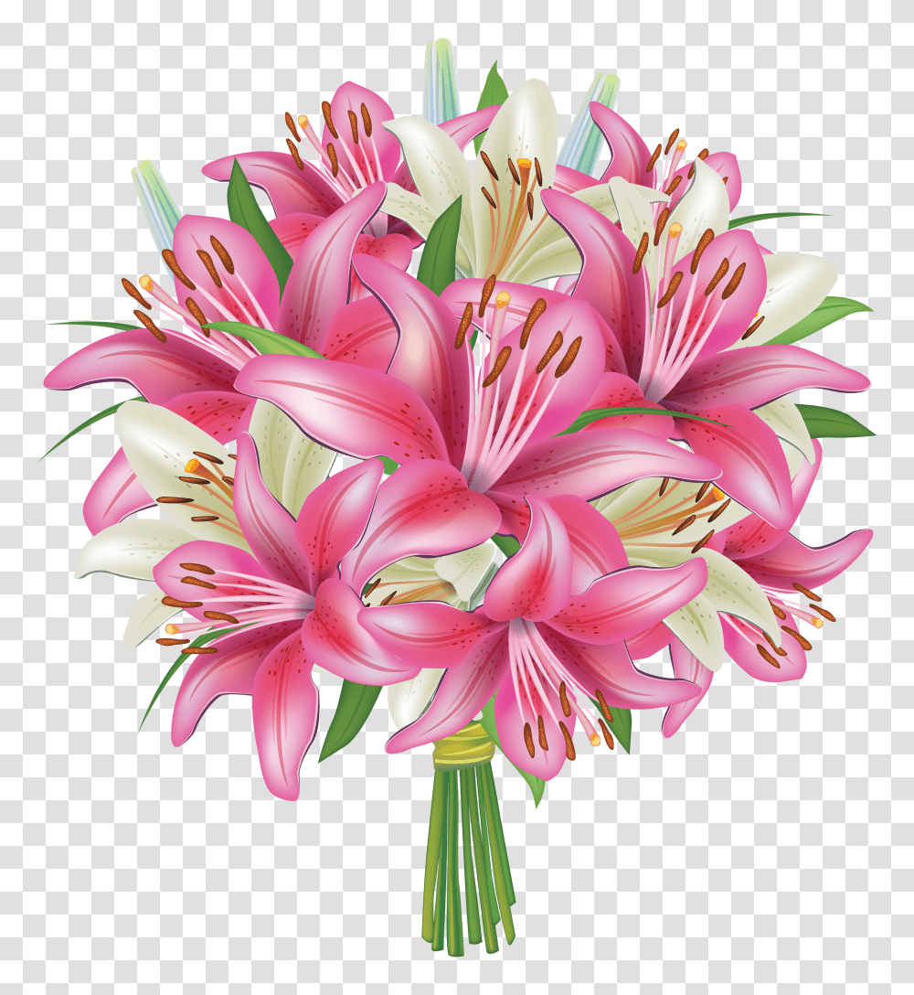 White And Pink Lilies Flowers Bouquet Bouquet Of Flowers Clipart Transparent Png