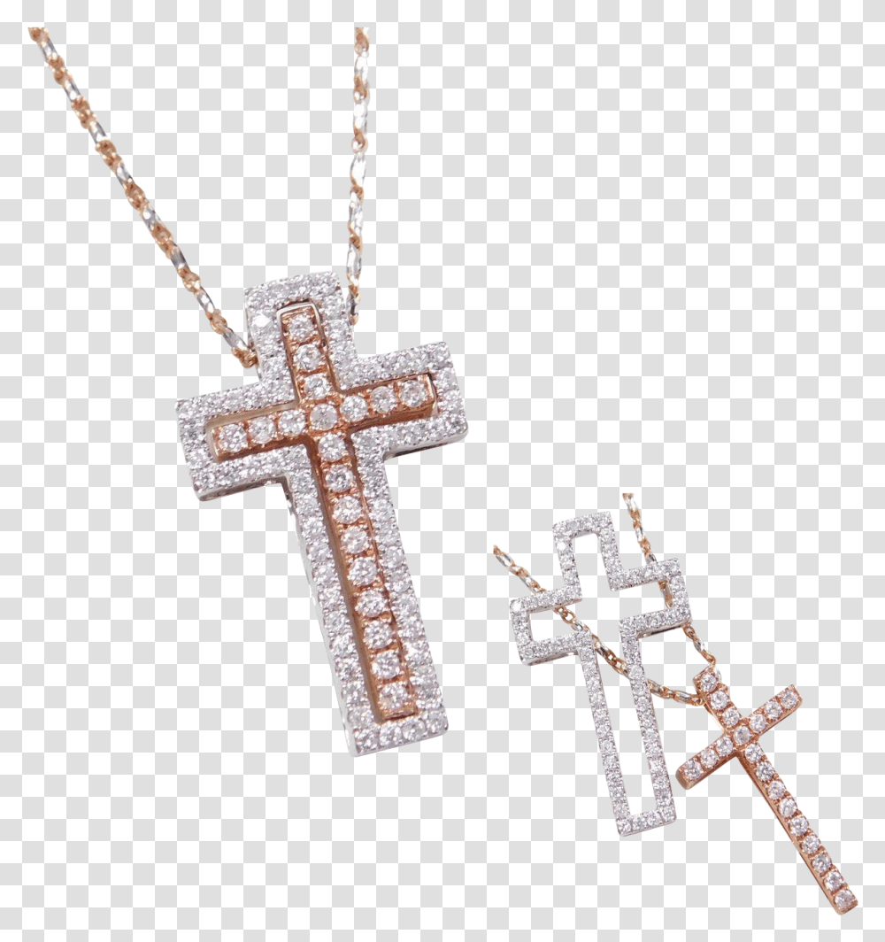 White And Rose Gold 40 Ctw Diamond Cross Necklace 18 Necklace, Symbol, Pendant, Accessories, Accessory Transparent Png