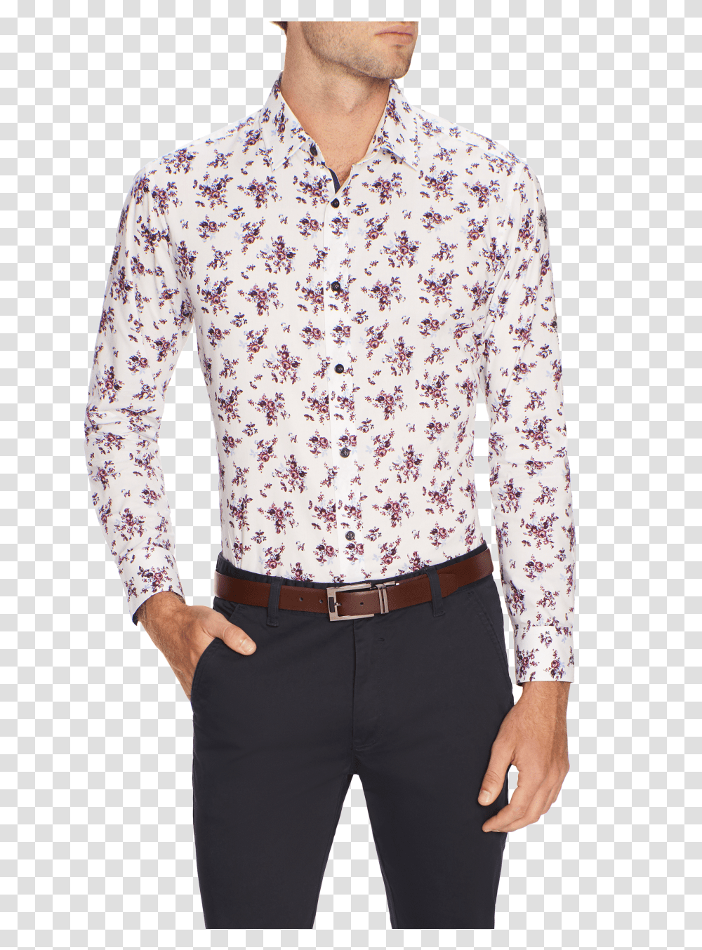 White Blanc Slim Floral Print Shirt Man Transparent Png