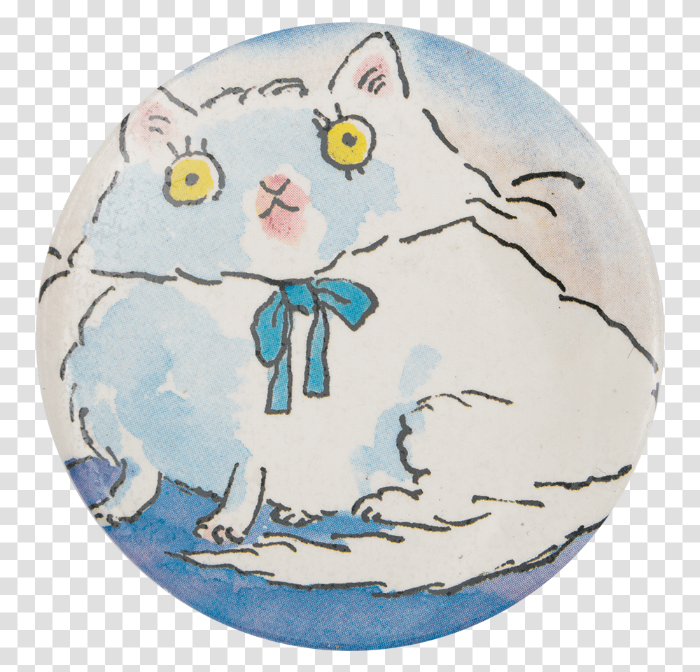 White Cat In Blue Bow Art Button Museum Cartoon, Outdoors, Astronomy, Outer Space, Nature Transparent Png