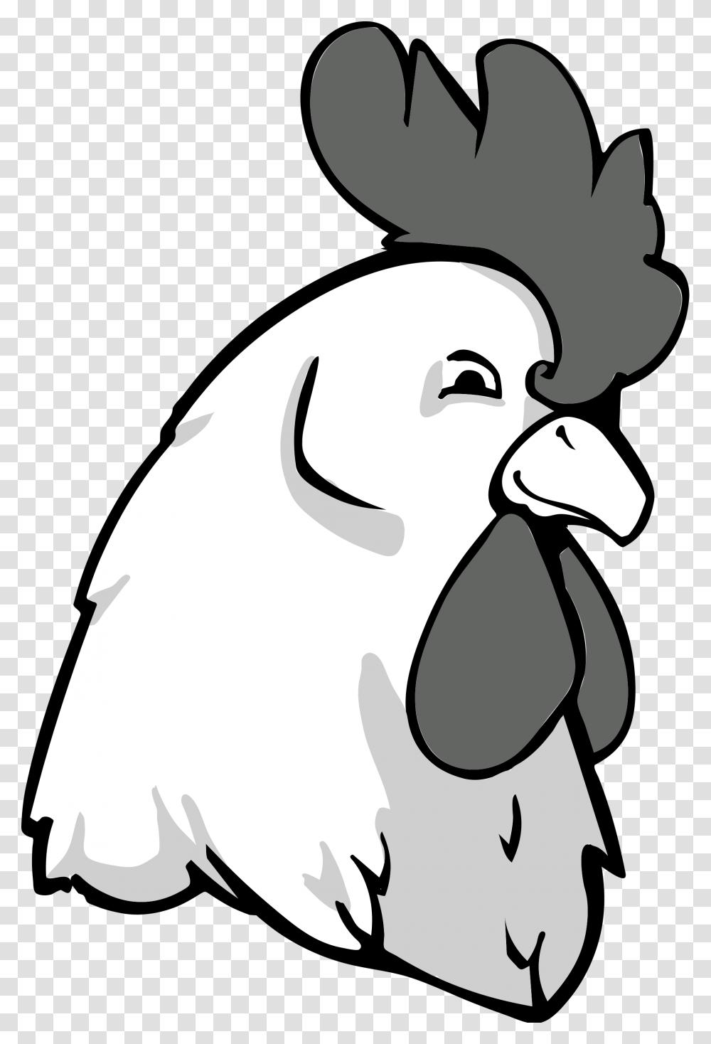 White Chicken Rooster Head Clipart Black And White, Bird, Animal, Poultry, Fowl Transparent Png
