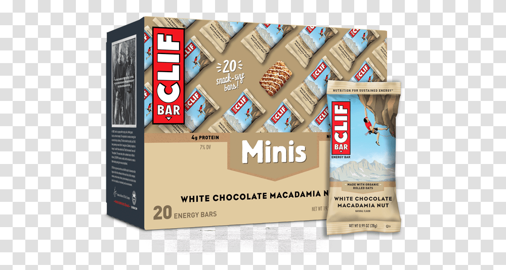 White Chocolate Macadamia Nut Flavor Minis Packaging Clif Bar, Advertisement, Flyer, Poster, Paper Transparent Png