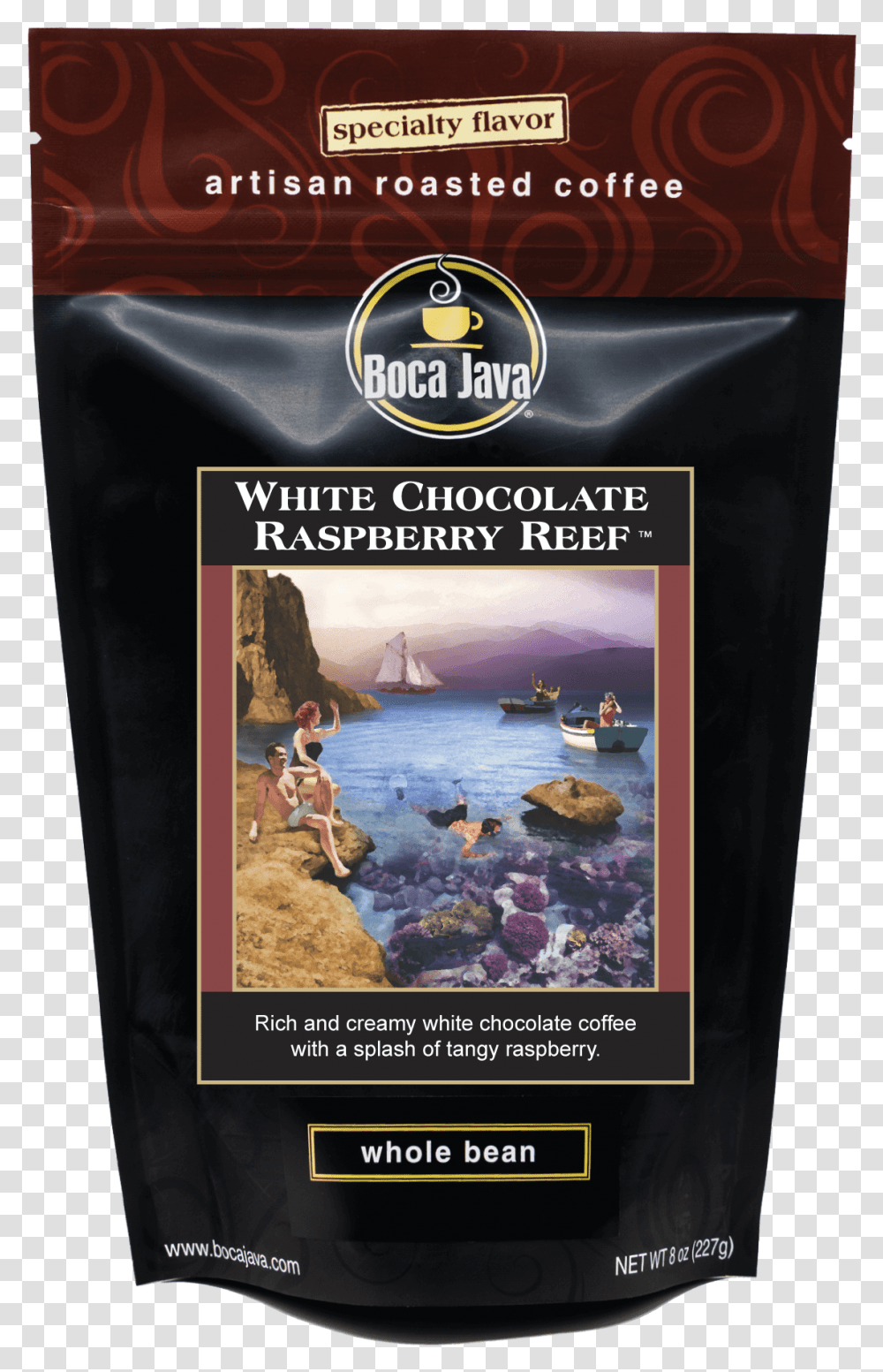 White Chocolate Raspberry Reef Coffee Bacon Flavored Coffee, Boat, Person, Text, Poster Transparent Png