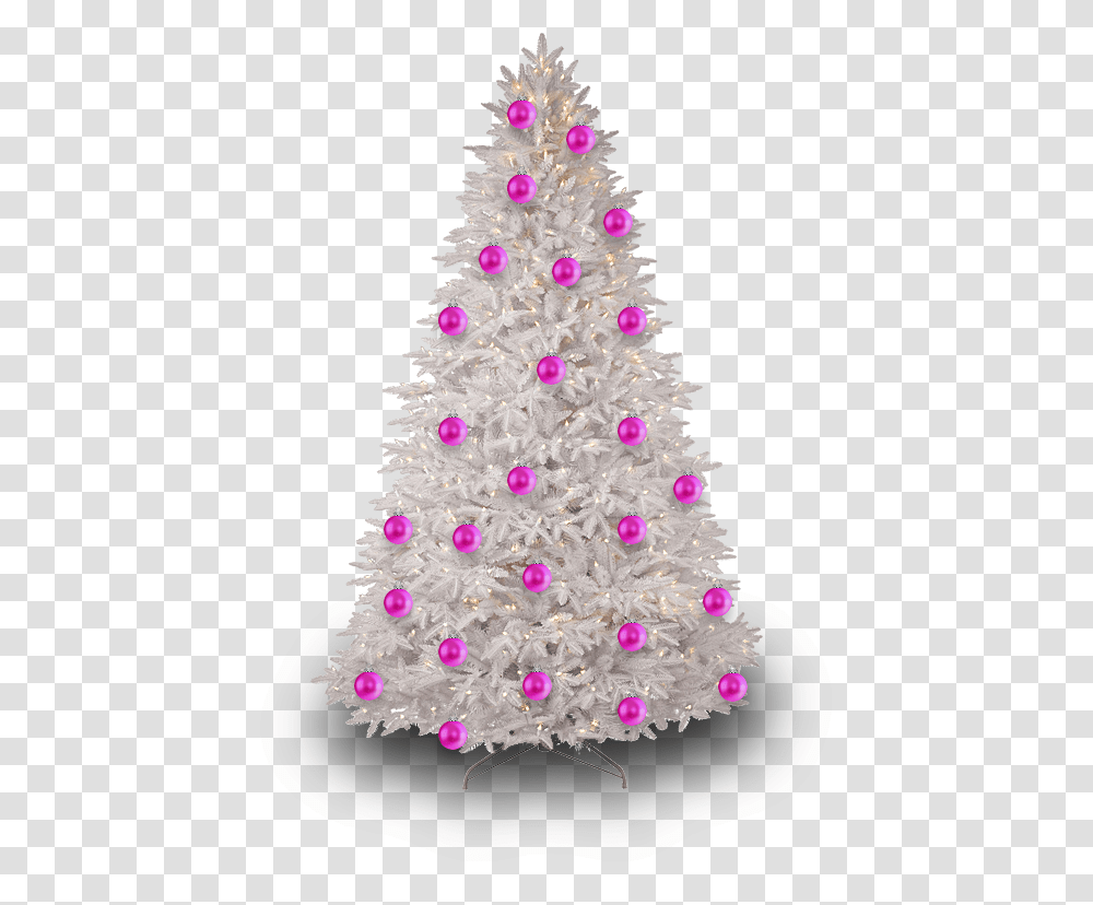 White Christmas Tree With Pink Ornaments, Plant Transparent Png