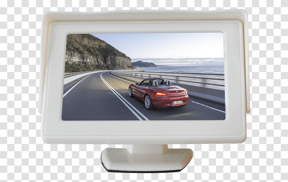 White Color Mini 43 Screen Lcd Monitor Cctv Car Rear View Sea Cliff Bridge, Vehicle, Transportation, Tire, Wheel Transparent Png