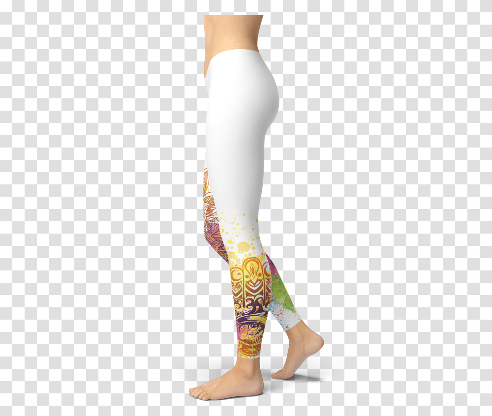 White Colourful Mandala Leggings Yoga Pants Sports Tights, Apparel, Arm, Sock Transparent Png