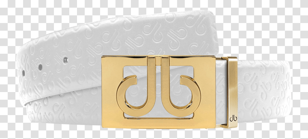 White Db Icon Pattern Embossed Leather Belt With Gold Classic Thru Buckle Gucci, Text, Number, Symbol, Box Transparent Png