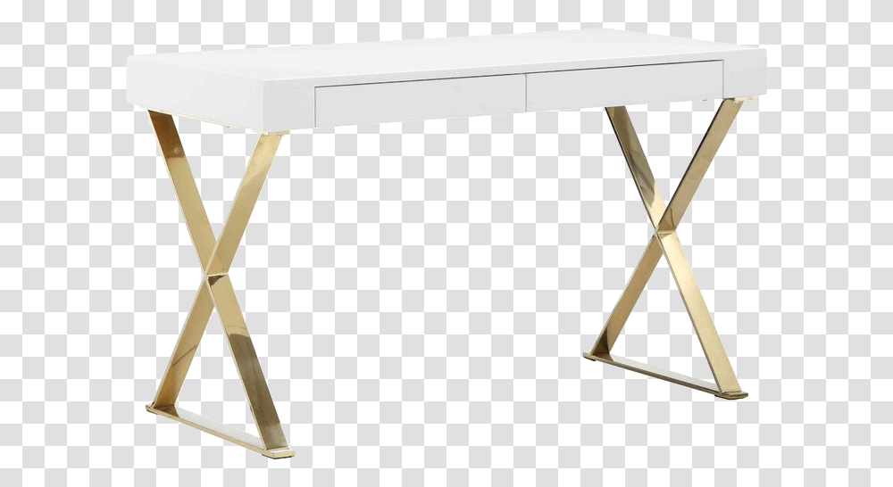 White Desk Lacquered X Legs Cross Legs Brass End Table, Furniture, Chair, Coffee Table, Gymnastics Transparent Png
