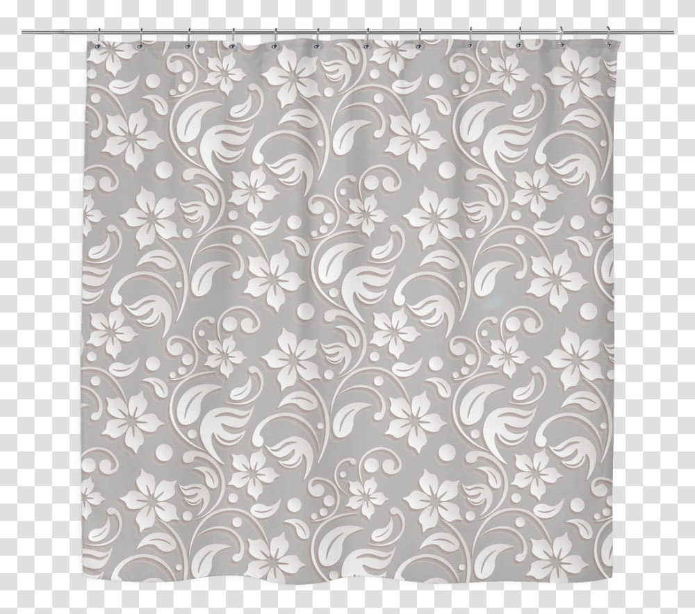 White Embossed Floral Print Shower Curtain 70 X 70 Wallpaper, Rug, Pattern, Lace, Floral Design Transparent Png