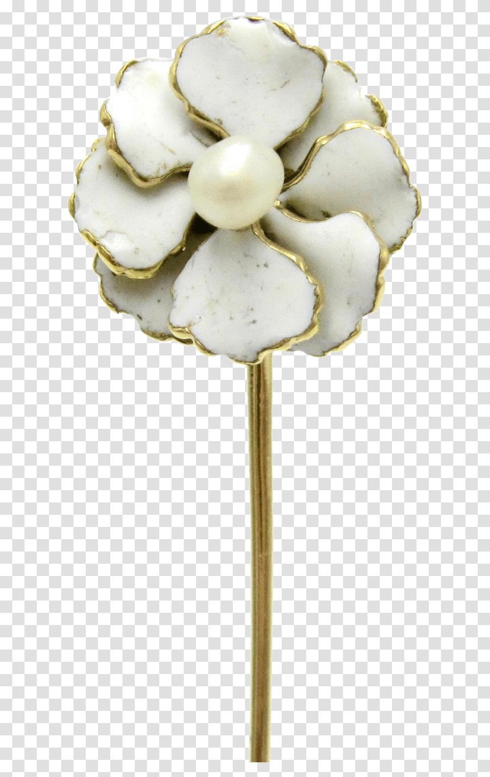 White Enamel Amp Pearl 14k Gold Art Nouveau Flower Stick, Fungus, Food, Jewelry, Accessories Transparent Png