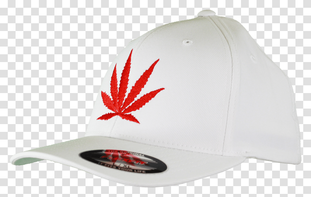 White Fitted Hat With Red Leaf Baseball Cap, Plant, Clothing, Apparel, Tree Transparent Png