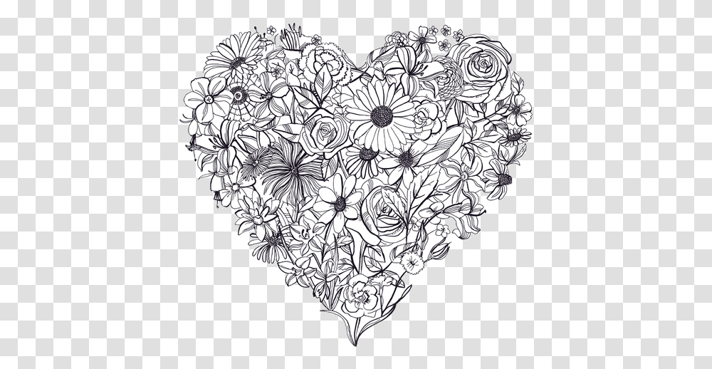 White Flower Heart Hearts, Graphics, Doodle, Drawing, Floral Design Transparent Png