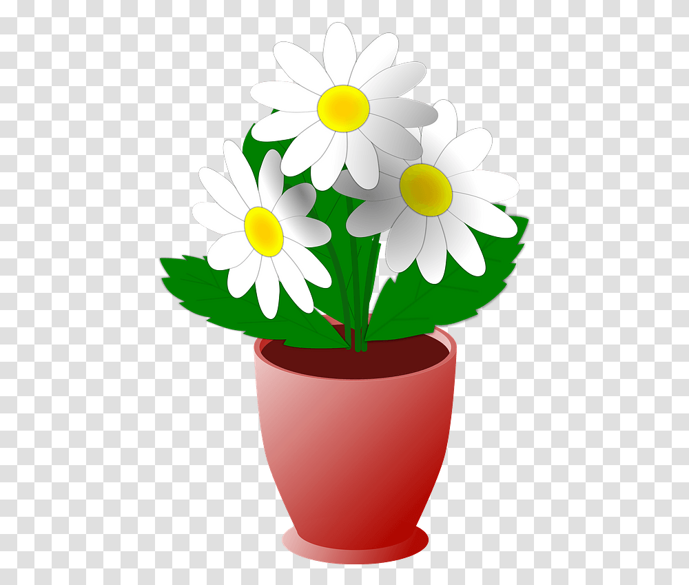 White Flowers In A Brown Pot Clipart Potted Plant Clipart, Daisy, Daisies, Blossom, Aster Transparent Png