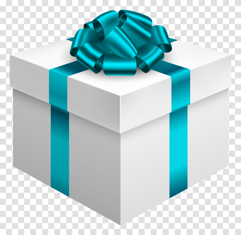White Gift Box With Blue Bow Clipart Transparent Png