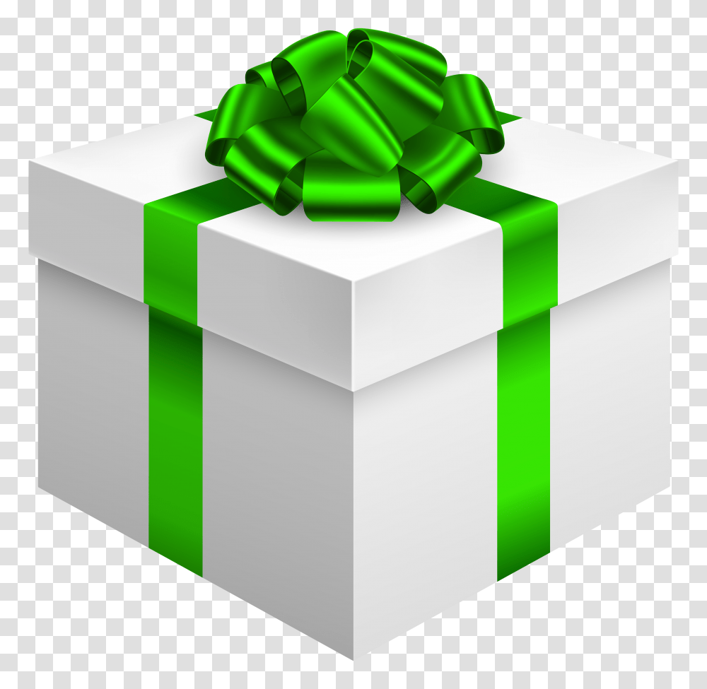 White Gift Box With Green Bow Clipart, Toy Transparent Png