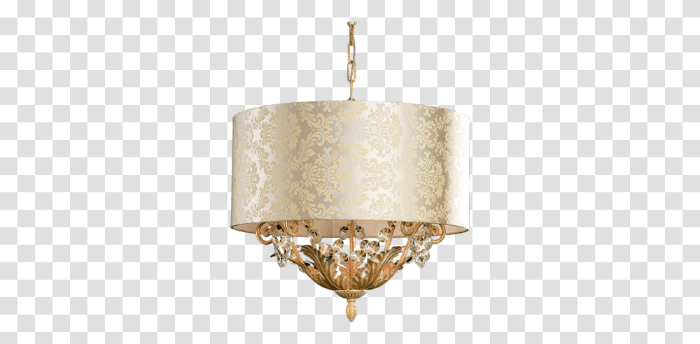 White Gold Chandelier With Damask Lampshade Chandelier, Ceiling Light Transparent Png