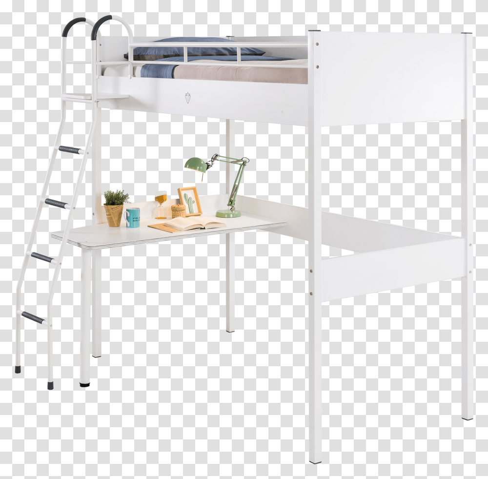 White High Bed Study Desk, Furniture, Bunk Bed, Housing, Building Transparent Png