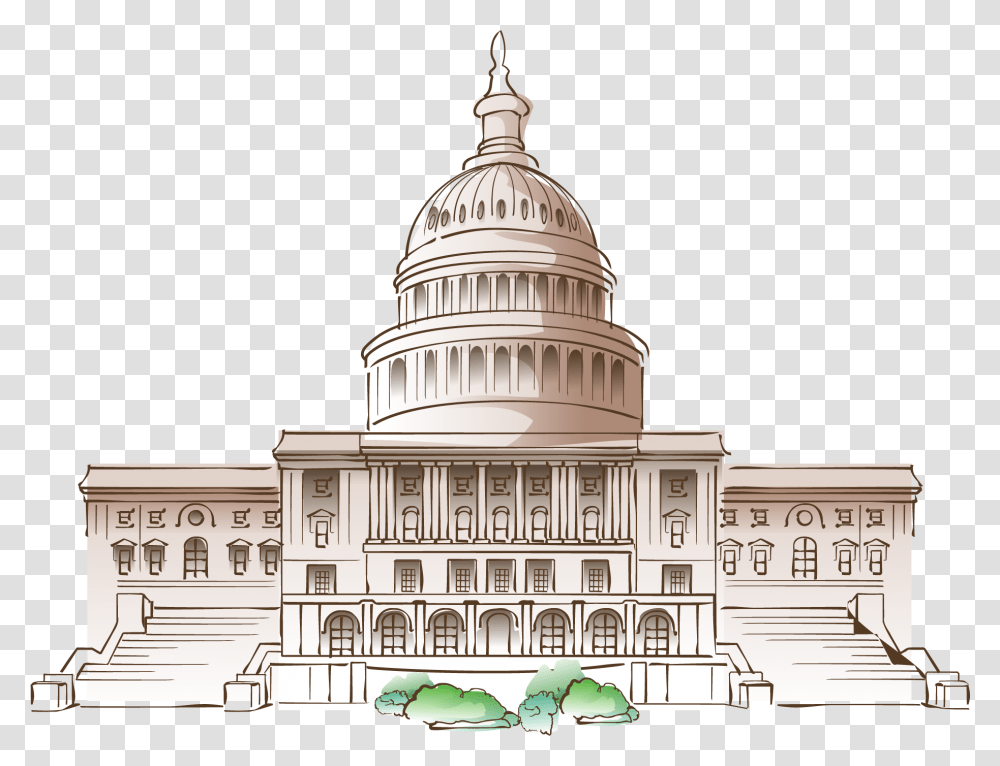 White House Cartoon Mural Cartoon White House Vector, Dome, Architecture, Building, Mansion Transparent Png