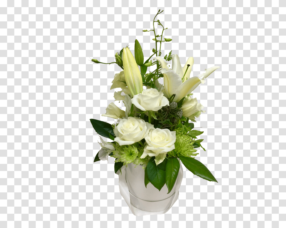 White Lily Arrangement Garden Roses, Plant, Flower, Blossom, Flower Bouquet Transparent Png