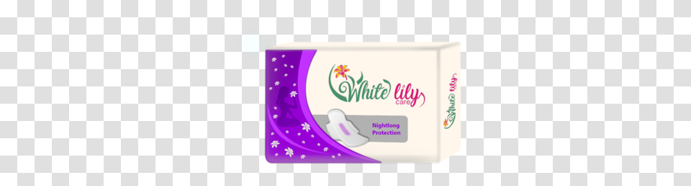 White Lily Care Sanitary Napkins Lily White Sanitary Towels, Text, Label, Purple, Business Card Transparent Png