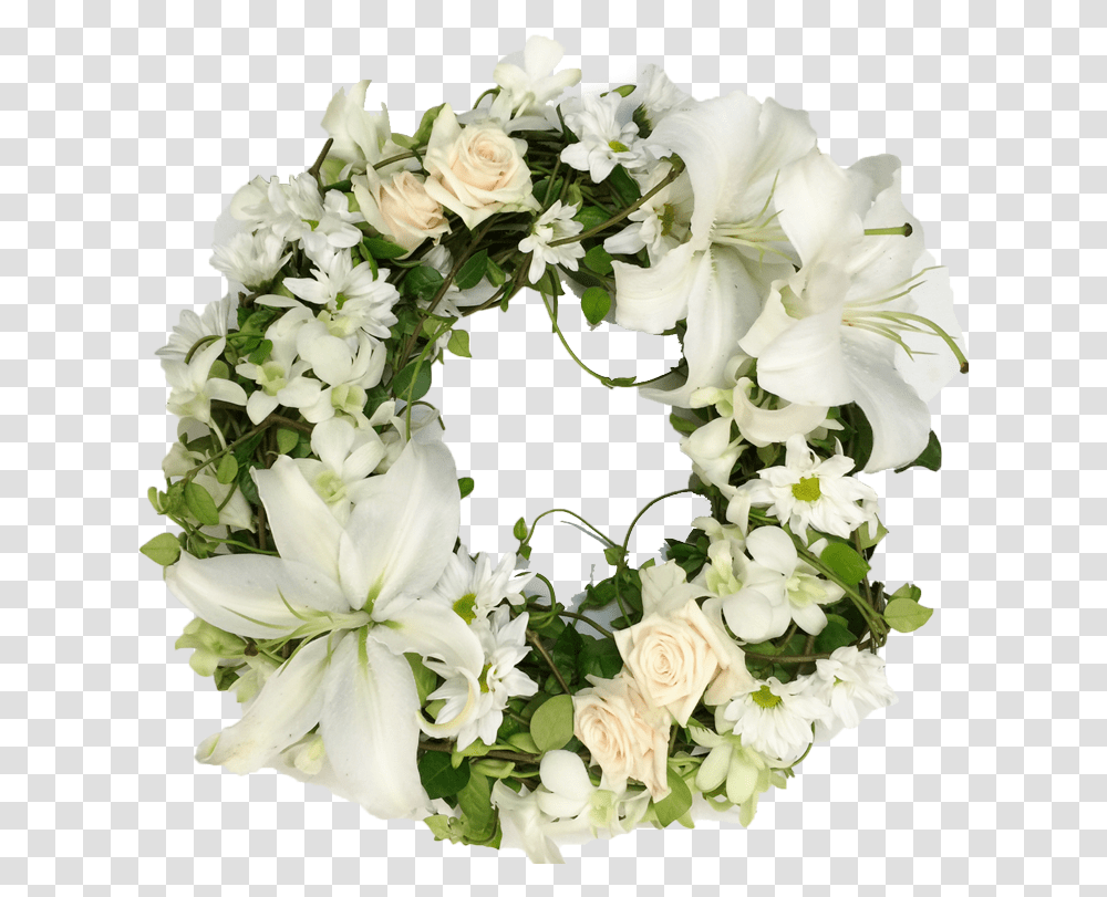 White Lily Wreath Real Flower Wreath, Plant, Blossom, Flower Arrangement, Flower Bouquet Transparent Png