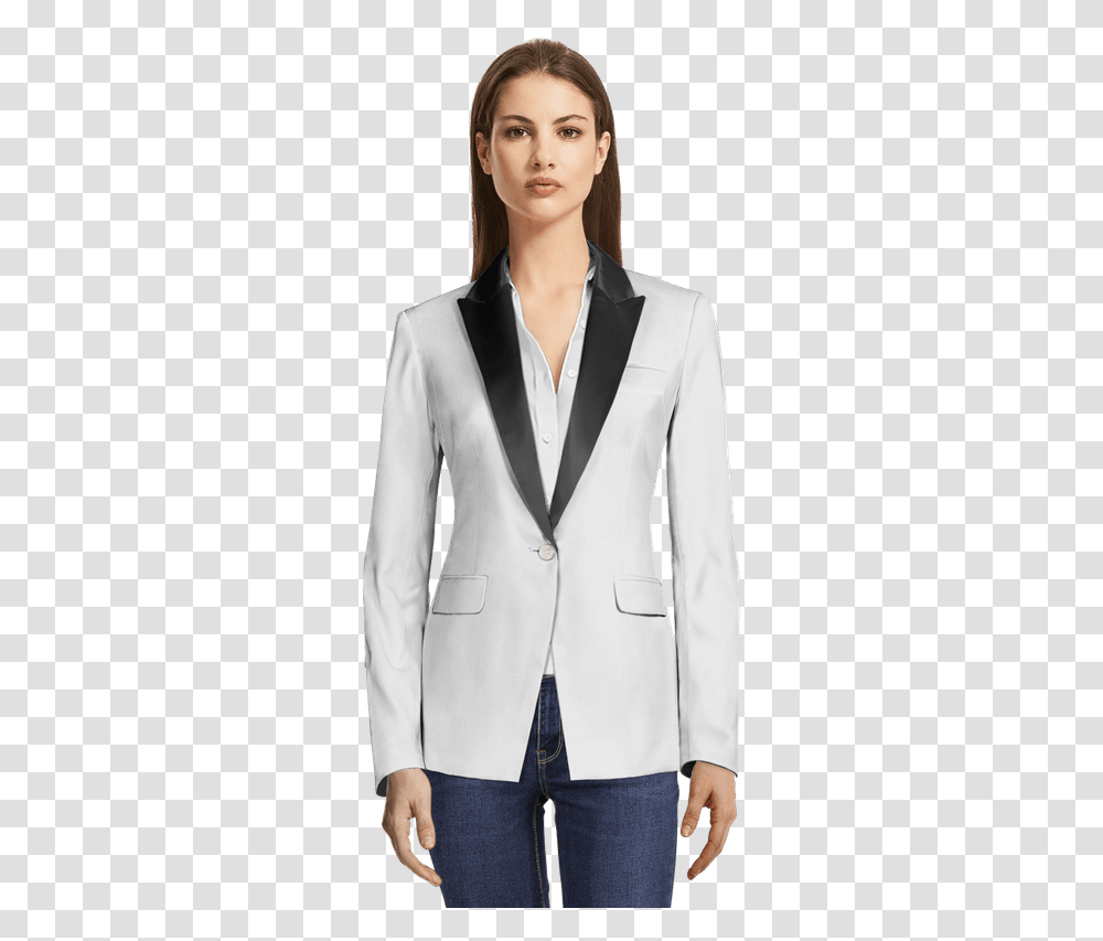 White Linen Tuxedo Blazer With Black Lapels View Front Lapel, Apparel, Suit, Overcoat Transparent Png