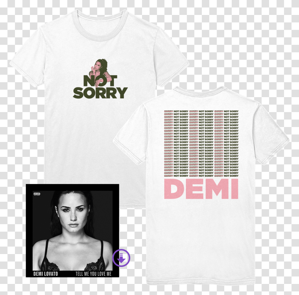 White Not Sorry Tee Digital Album Demi Lovato Tell Me You Love Me Shirt, Clothing, Apparel, Person, Human Transparent Png