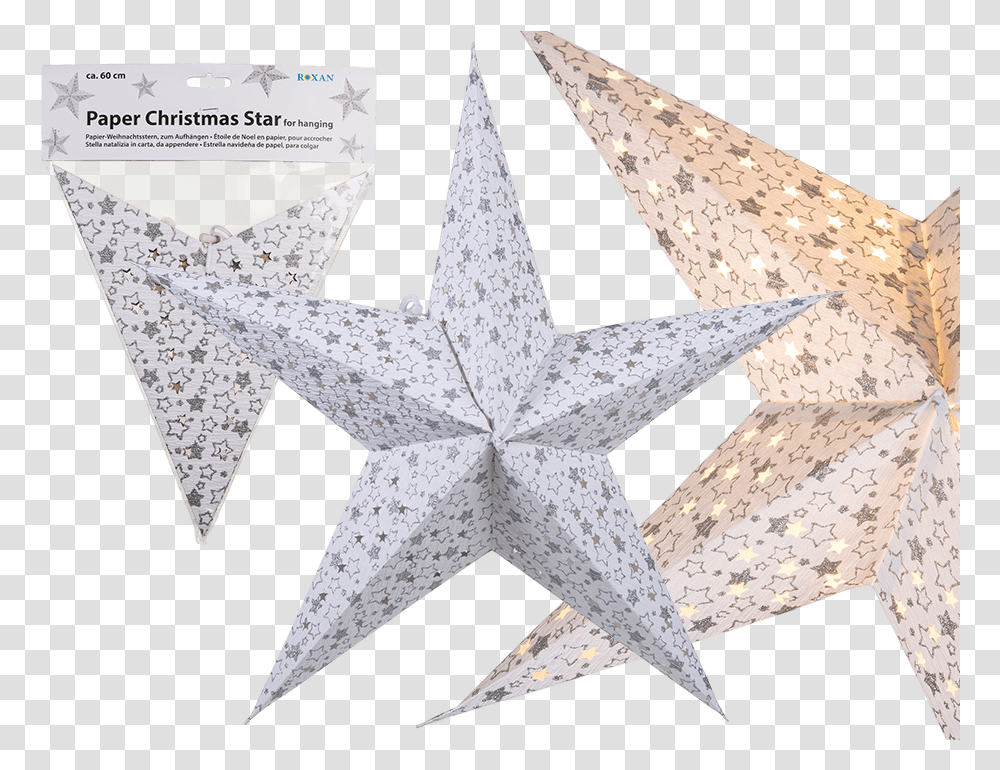 White Paper Christmas Star With Silver Coloured Star White Christmas Star Paper, Cross Transparent Png