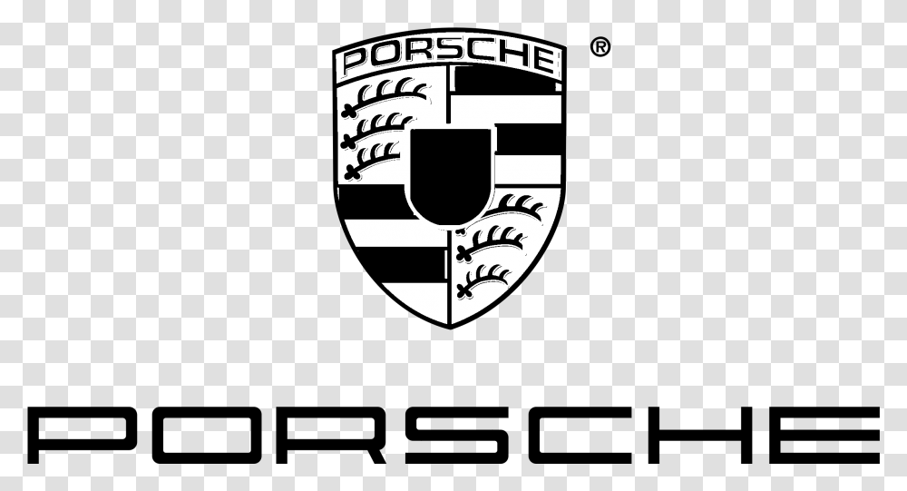 White Porsche Logo Black And White, Armor, Text, Shield Transparent Png